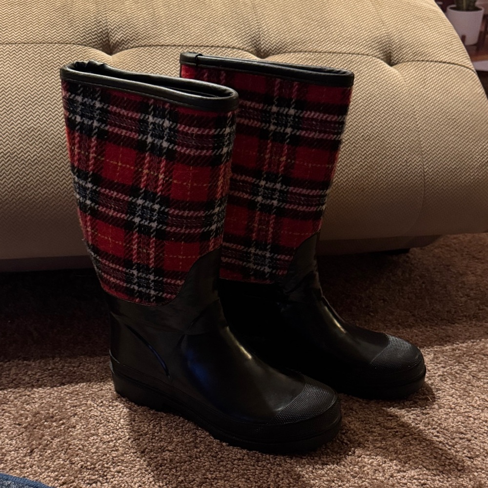 Merona Red Plaid Winter & Rain Boots